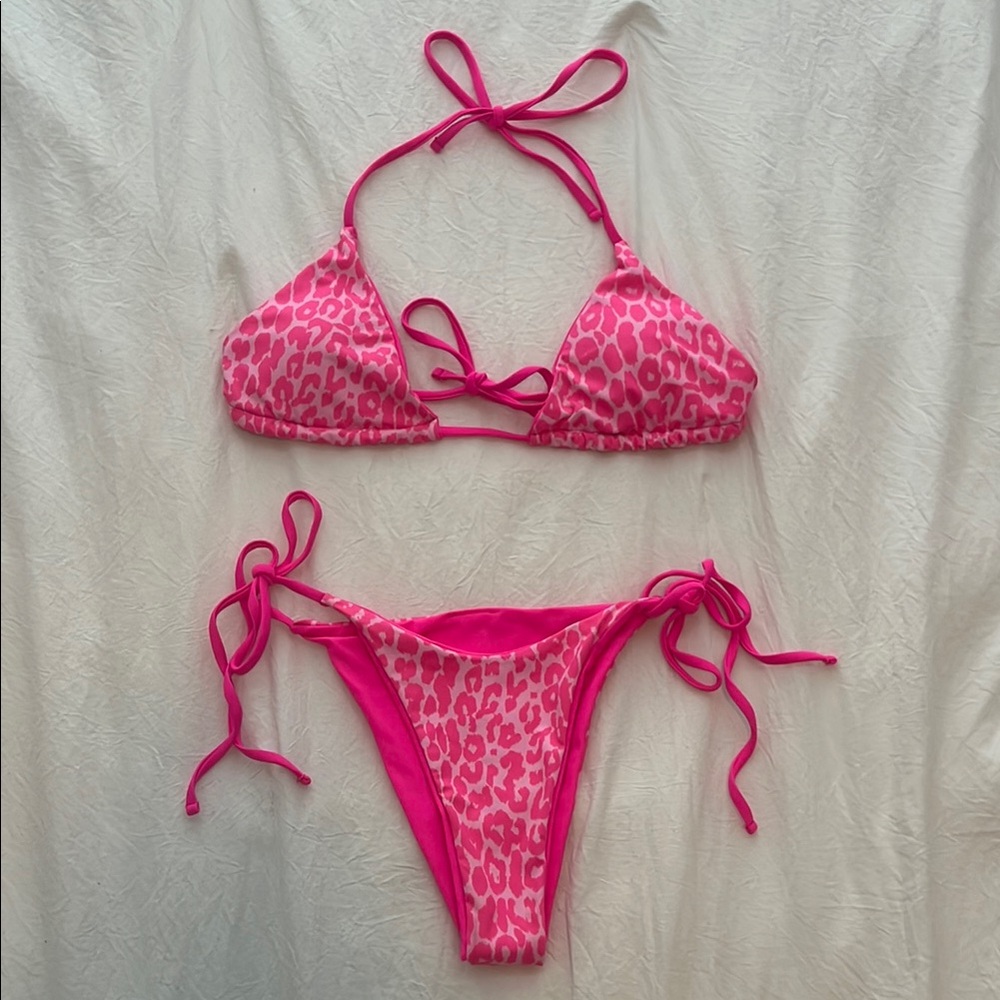 Pink Leopard Print Bikini Set